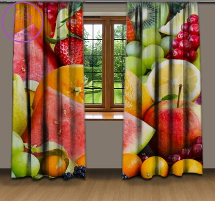 Závěsy 3D dekorační 2x140x250cm Ovoce