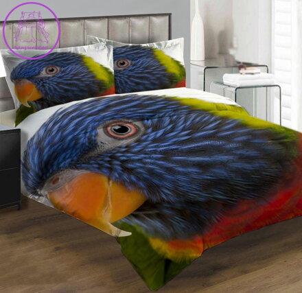 Povlečení z moderního materiálu Interlock fototisk 3D efekt - Barevný papoušek