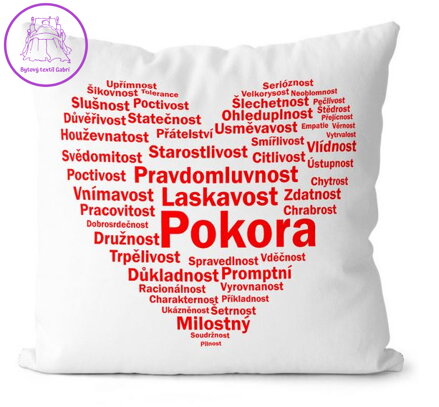 Polštářek s potiskem  - Srdce z vlastností