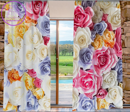 Závěsy 3D dekorační 2x140x250cm Barevné růže