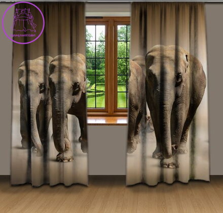 Zatemňovací závěsy black out 3D efekt 2x130x250cm - Stádo slonů