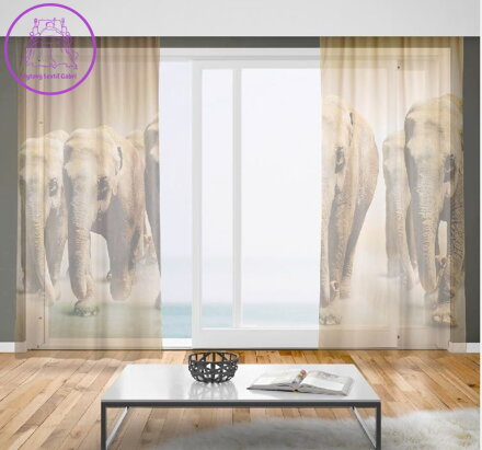 Záclony s 3D potiskem 2x150x250cm - Stádo slonů