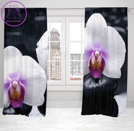 Zatemňovací závěsy tištěné black out 2x140x250cm - Bílá orchidej Zatemňovací závěsy tištěné black out 2x140x250cm - Bílá orchidej
