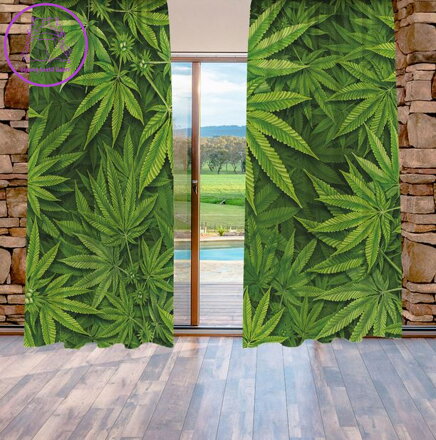 Zatemňovací závěsy tištěné black out 2x140x250cm - Cannabis Zatemňovací závěsy tištěné black out 2x140x250cm - Cannabis