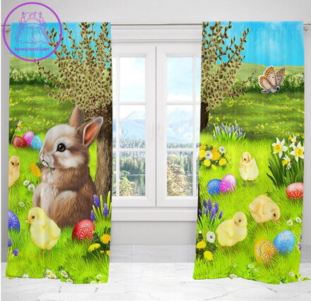 Zatemňovací závěsy tištěné black out 2x140x250cm - Králíček u vrby Zatemňovací závěsy tištěné black out 2x140x250cm - Králíček u vrby