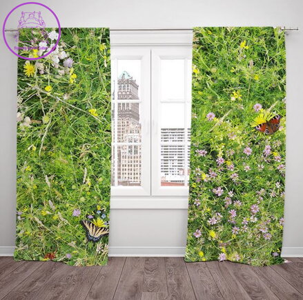 Zatemňovací závěsy tištěné black out 2x140x250cm - Louka Zatemňovací závěsy tištěné black out 2x140x250cm - Louka