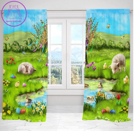 Zatemňovací závěsy tištěné black out 2x140x250cm - Ovečky u vrby Zatemňovací závěsy tištěné black out 2x140x250cm - Ovečky u vrby