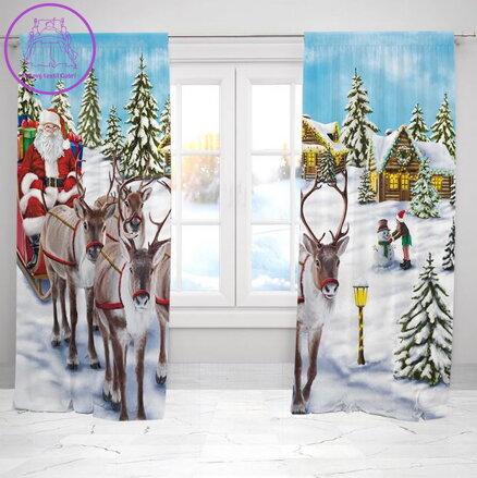 Zatemňovací závěsy tištěné black out 2x140x250cm - Santa a sobi Zatemňovací závěsy tištěné black out 2x140x250cm - Santa a sobi