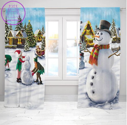 Zatemňovací závěsy tištěné black out 2x140x250cm - Vánoční sněhuláci Zatemňovací závěsy tištěné black out 2x140x250cm - Vánoční sněhuláci