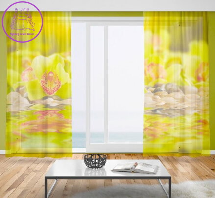 Záclony s 3D potiskem 2x150x250cm - Zelená orchidej