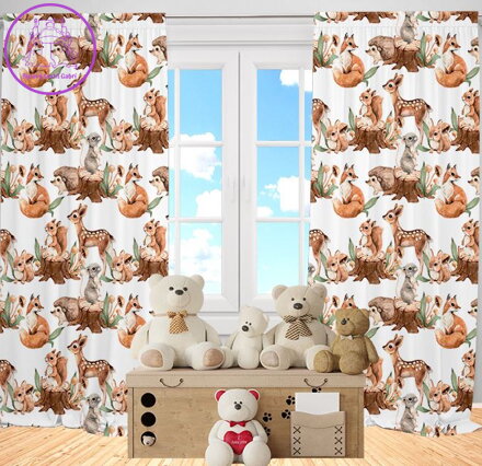 Závěsy zatemňovací blackout dětské 2x140x250cm - Baby lesní zvířátka