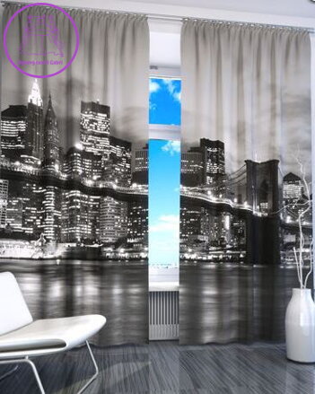 Black out závěsy 3D City černo-bílé 2x145x260cm