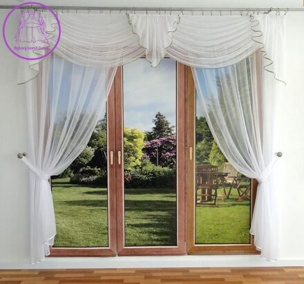 Voálový komplet se zelinkavou lemovkou na garnýž 250-270x250cm Fir-Julia