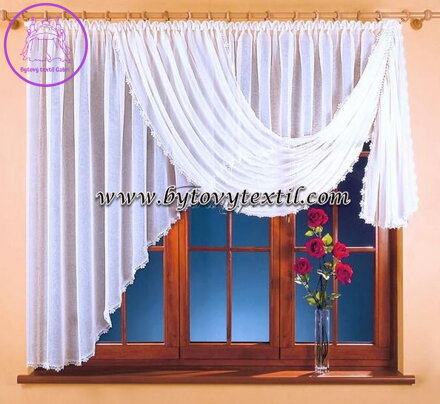 Voálová záclona ( kreš ) mačkaná s krajkou 400x160cm Fir-M001
