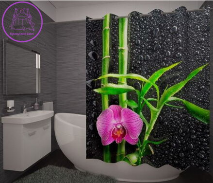 Textilní koupelnový závěs s 3D efektem 145x180cm Art-Bambus a orchidea 71434