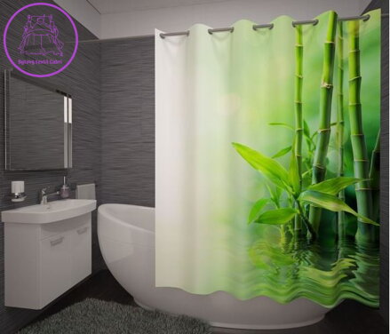 Textilní koupelnový závěs s 3D efektem 145x180cm Art-Bambus na vodě 71436
