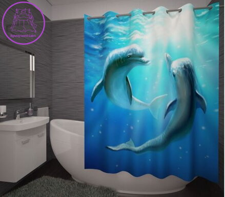 Textilní koupelnový závěs s 3D efektem 145x180cm Art-Delfíni 71326