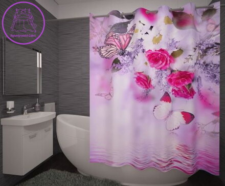 Textilní koupelnový závěs s 3D efektem 145x180cm Art-Květy nad vodou 71331