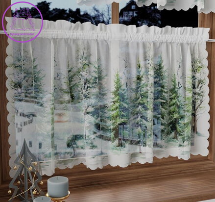 Voálová vitrážková záclona s potiskem vánoční 100x60cm Gabri- PBN278 Les