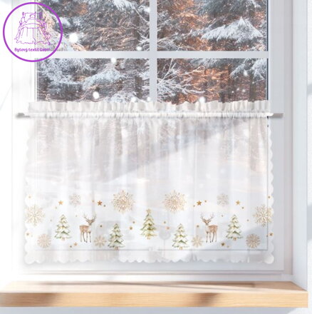 Voálová vitrážková záclona s potiskem vánoční 100x40cm Gabri- PBN336 Vánoce