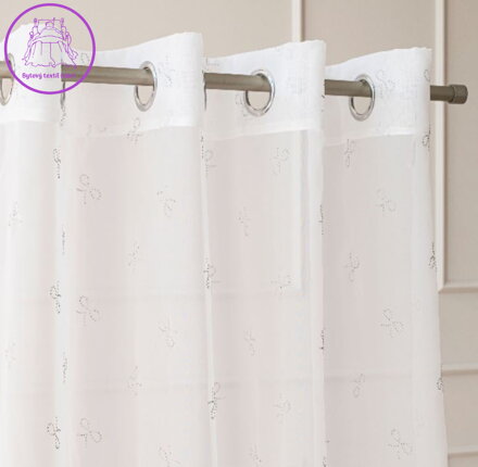 Voál kusová s diamantovými stříbrnými mašlemi na kroužky 140x250cm Gabri-Ribbon/001-2026