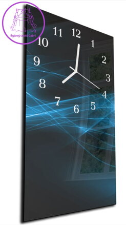 Nástěnné hodiny 30x60cm - Modrý abstrakt na černém
