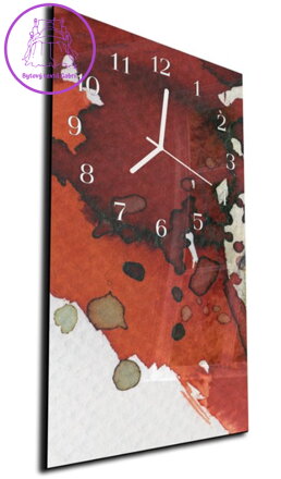 Nástěnné hodiny 30x60cm - Hnědo oranžová abstraktní malba