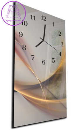 Nástěnné hodiny 30x60cm - Abstrakt hnědá vlna šedé pozadí