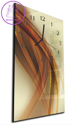 Nástěnné hodiny 30x60cm - Abstraktní hnědá vlna na béžovém