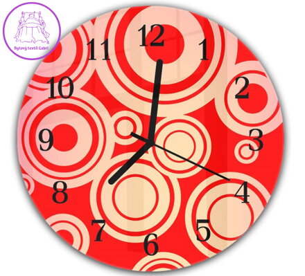 Nástěnné hodiny kulaté 30cm - Abstraktní červené retro