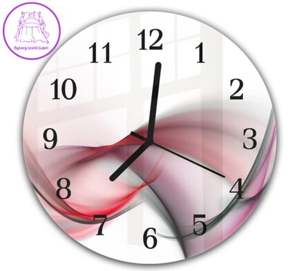 Nástěnné hodiny kulaté 30cm - Abstraktní fialovo růžová vlna