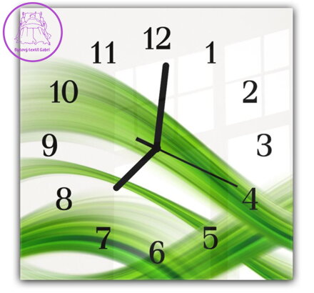 Nástěnné hodiny 30x30cm - Abstraktní zelená vlna na bílém podkladu