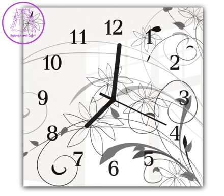Nástěnné hodiny 30x30cm - Abstraktní šedý květ na bílém pozadí