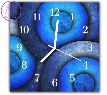 Nástěnné hodiny 30x30cm - Kulatý vzor modrý abstrakt