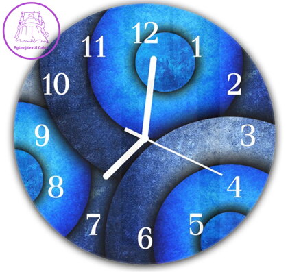 Nástěnné hodiny kulaté 30cm - Abstraktní modrý vzor
