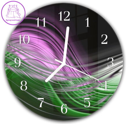 Nástěnné hodiny kulaté 30cm - Zeleno fialová vlna