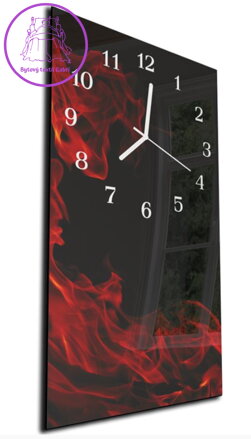 Nástěnné hodiny 30x60cm - Červený plamen na černém