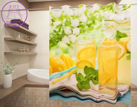 Textilní koupelnový závěs s 3D efektem 145x180cm Art-71170 Citronové šťávy