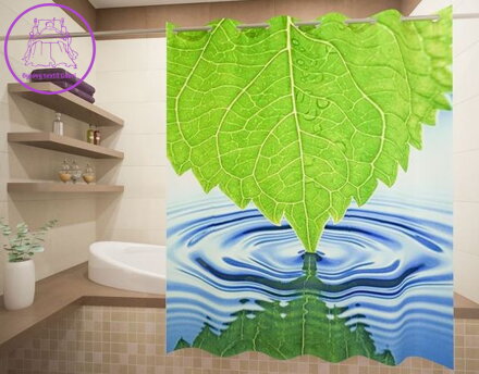 Textilní koupelnový závěs s 3D efektem 145x180cm Art-71174 Zelený list