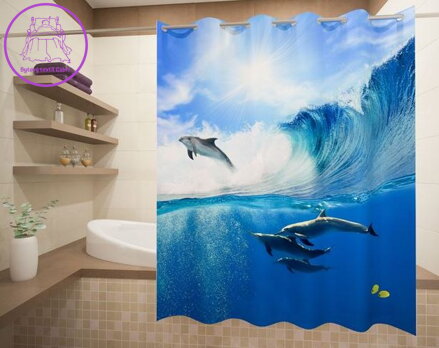 Textilní koupelnový závěs s 3D efektem 145x180cm Art-71178 Delfíni