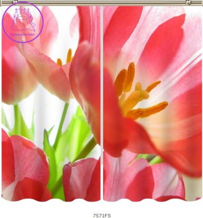 Black out závěsy 3D nebo voálové záclony 3D motiv 7571 Foukané tulipány