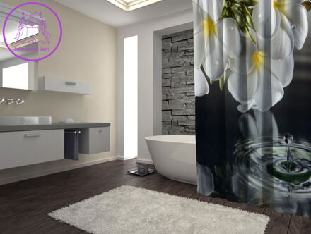 Textilní koupelnový závěs s 3D efektem 145x180cm Art-Bílé květy 3119