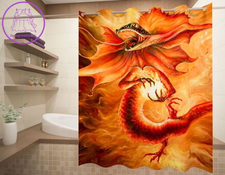 Textilní koupelnový závěs s 3D efektem 145x180cm Art-Ohnivý drak 71166