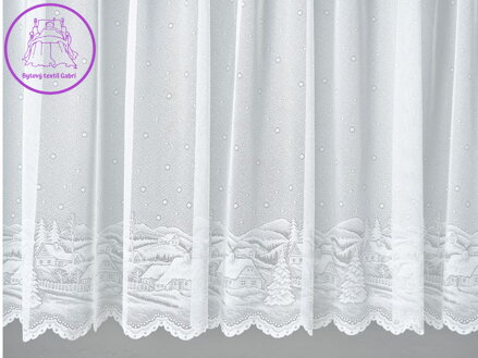 Žakárová záclona bílá v metráži vánoční se vzorem - A3831 ( více rozměrů )