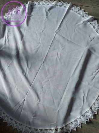 Ubrus bílý přírodní s krajkou kulatý 120cm SKLADEM