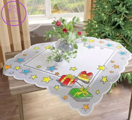 Ubrus vánoční žakárový malovaný 80x80cm W-AW725400-2023