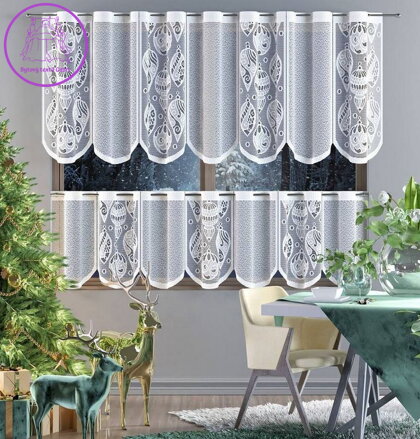 Metrážové vánoční záclony vitrážkové žakárové bílé W-Ozdoby 664114060 ( více rozměrů )