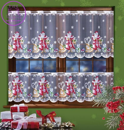 Metrážové záclony vitrážkové vánoční W-Santa Claus AW624582050  ( více rozměrů )