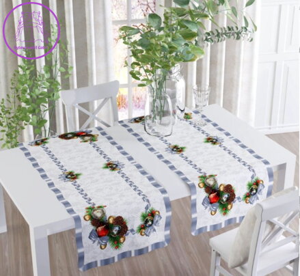 Vánoční běhoun na stůl 50x150cm tištěný W-Vánoce 2 stříbrné