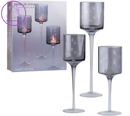 Skleněný svícen na nožičce sada 3ks 90x250/90x300/90x350mm kouřavá ( 38018 )